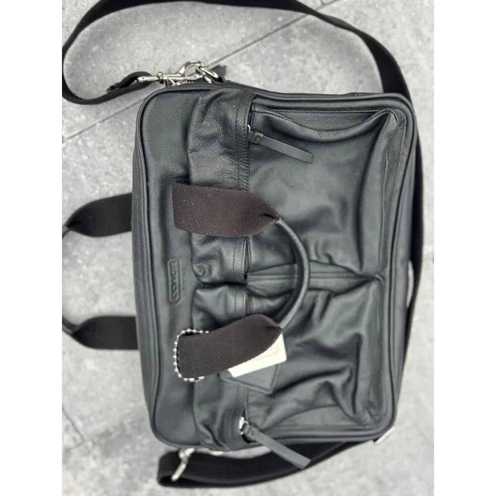Coach Black Pebble Leather Commuter Laptop Bag Briefcase Unisex Crossbody